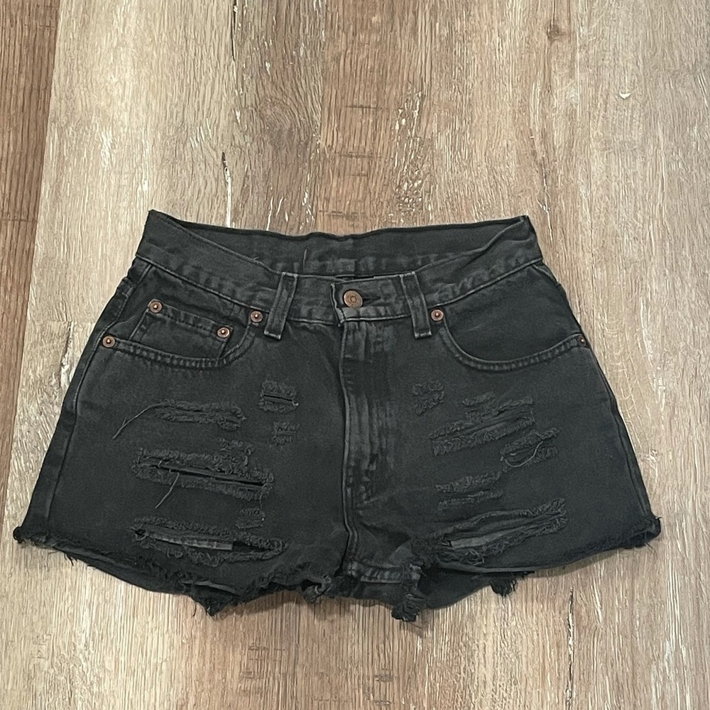 Vintage Distressed Black Jean Shorts from Aritzia